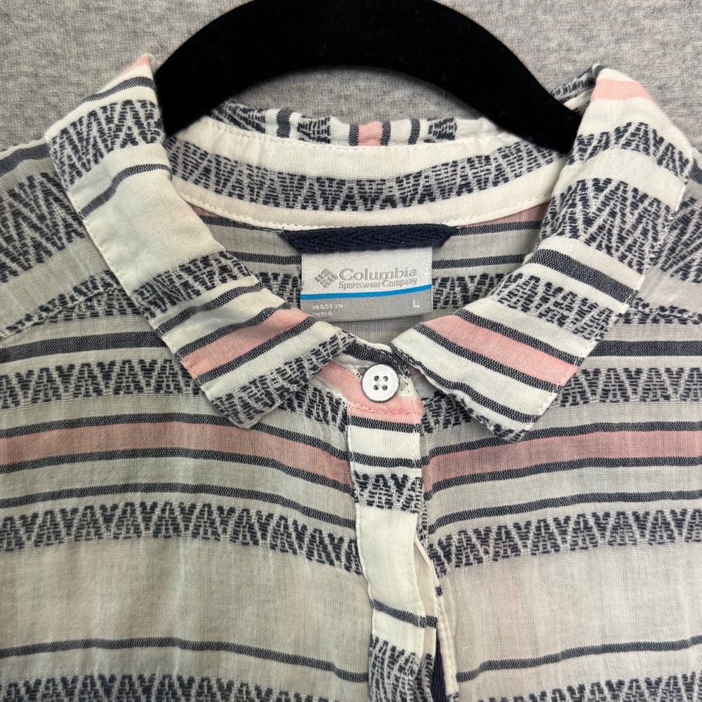 Columbia Button Henley Sz L Aztec Striped Outdoor Boho Western Y2K Gauze - Picture 10 of 10